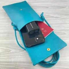 スマホポシェット 本革 ポーチ 携帯ポーチ レディース ブルー ショルダーバッグ