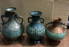 瑞峰造 花瓶 2点セット 金属工芸 美術品 伝統工芸 鳳凰/唐草模様