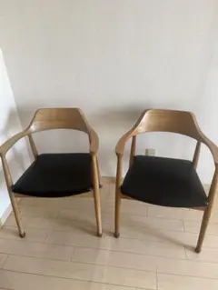 北欧風 ダイニングチェア オーク材 / 合皮ブラック　1脚