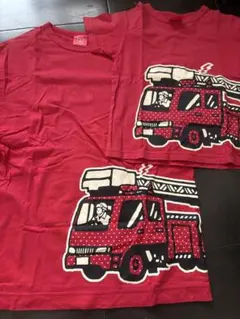 OJICO 赤 消防車 Tシャツ 親子セット