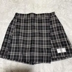 黒と白チェック柄ラップスカート風キュロットスカート 160