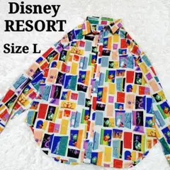 【美品】 ディズニーリゾート モンスターズインク 総柄 長袖 シャツ L
