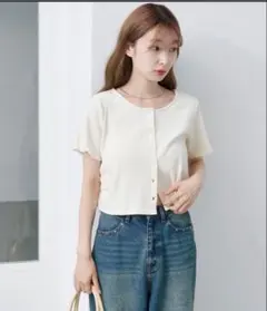 Kastane 半袖 tシャツ スラブリブカーディガン アイボリー