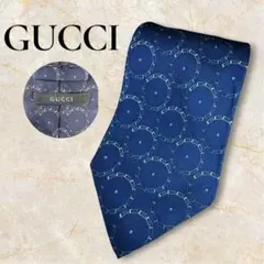 【美品】GUCCI グッチ ネクタイ シルク100% 総柄 ネイビー イタリア製