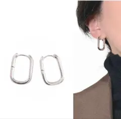 ピアス シルバー スクエア型 シンプル 幾何学的 おしゃれ フープピアス