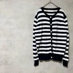 ルノンキュール　綿100%　カーディガン　長袖　ボーダー　白　黒　薄手　春夏秋