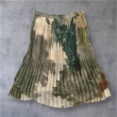 【上品】ひざ丈 プリーツスカート 総柄 風景画プリント 多層プリーツ レイヤード