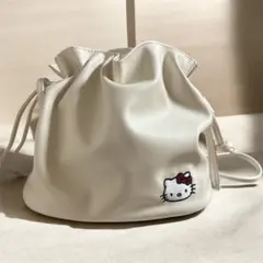 【美品】ハローキティ 巾着型ショルダーバッグ ホワイト