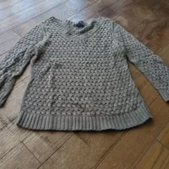 Lands' Endカーキグレー 長袖 Vネック サマーセーター