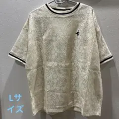 【Lサイズ】 クラシカルエルフ クロシェ風花柄レースリブライン胸刺繍Tシャツ