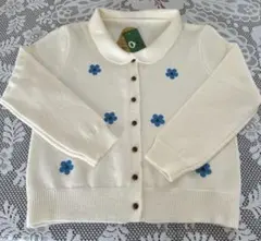 ZOCIYAポロ襟フラワー刺繍ニットカーディガン