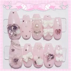 ♡ 現品 スナ系 量産型 さくらんぼ チェック ネイルチップ ♡ - メルカリ