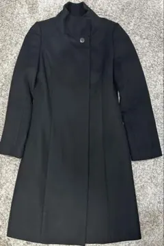 INDIVI黒のロングコート ボタン付き ベルト付き
