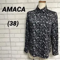 AMACA アマカ　ボタニカル柄シャツ　花柄　総柄　黒　38号のサムネイル
