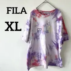 FILA【XL】フィラ　タイダイ　マルチカラー Tシャツ　半袖トップスパープル
