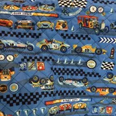 レースカー柄 キルティング生地 青色　車　106幅×42