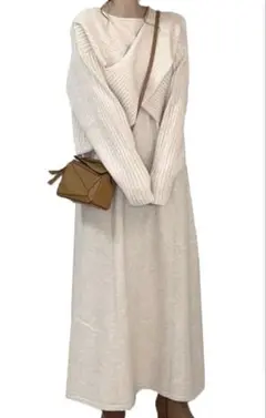 ニットワンピース ロングワンピース ワンピース 2点セットアップ2way 春秋冬