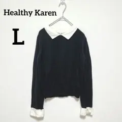 ☆ 건강 카렌 긴 소매 칼라가 달린 리브 니트 L 모노톤 부드러운 블랙 화이트 1820년