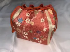 和装用バッグ 巾着 赤 花柄　銀座くのや