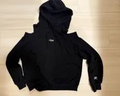 FILA フィラ フード付きトップス パーカー ブラック Fサイズ ロゴ