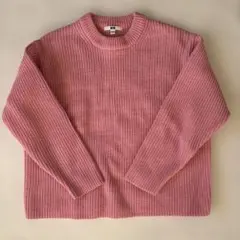 美品UNIQLO リブ編みクルーネックセーター M ピンク