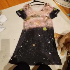 franche lippee風景プリント 半袖ひざ丈ワンピース