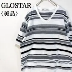 【美品】グロスター ワッフル生地 モノトーンマルチボーダー Vネックカットソーのサムネイル