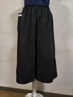 天竺リネン素材ハンドメイドレディース黒いひざ丈キュロット