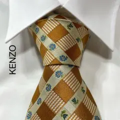 TG3332 KENZO チェック ボタニカル ジャガード シルク ネクタイ