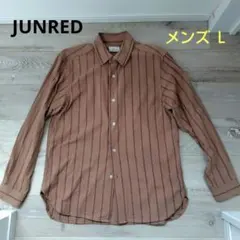 メンズ JUNRED 長袖シャツ 秋冬 Lサイズ 濃いベージュ系 ストライプ