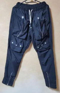 ADWENS　ブラックカーゴパンツ 多機能ポケット付き