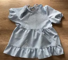 ライトブルー フリル付き半袖トップス