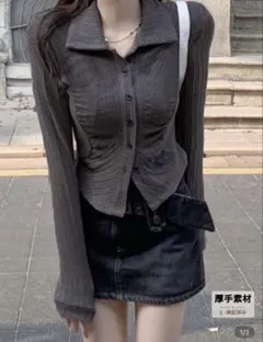 SHEIN リブ編みボタン付きショート丈トップス グランジ y2k