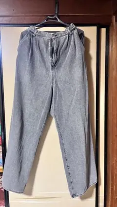 グレー デニム ワイドパンツ ハイウエスト