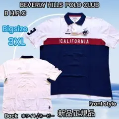 ○激安BIG 3XL B.H.P.C ロゴ刺繍半袖鹿の子ポロシャツ白/紺のサムネイル