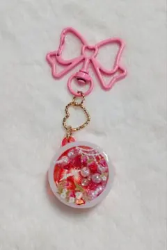 少女ケーキ シェイカー レジン チャーム キーホルダー いちご 推し活 リボン