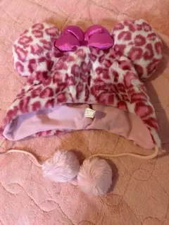 激レア！ミニーちゃんファンキャップ♡廃盤ヒョウ柄♡ピンクリボン帽子