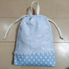 水色系 ゆめかわ ユニコーン ドット柄 お着替え袋 シューズ入れ 巾着袋