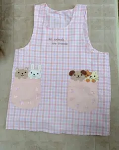 動物ポケット付きチェックエプロン M-Lサイズ