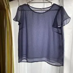 Té chichi ネイビー・ホワイトギンガムチェック半袖ブラウス