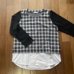 any FAM チェック柄 切り替えトップス 重ね着風 長袖 モノトーン