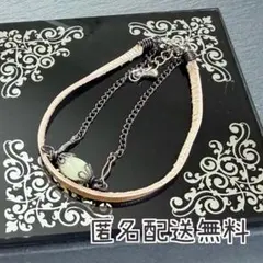 グリーンベリルのレザーコードブレスレット　内径約16cm