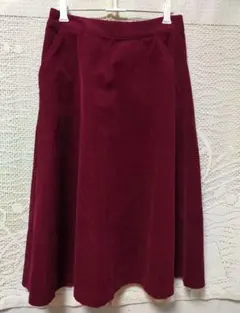 コーデュロイ ミモレ丈 スカート 赤 冬