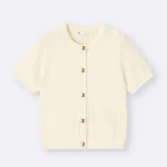 GU ケーブルメタルボタンカーディガン 半袖 L NATURAL