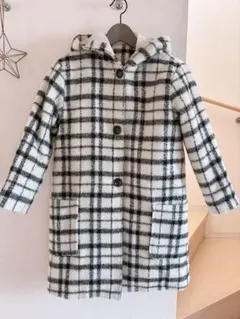 チェック柄フード付きコート