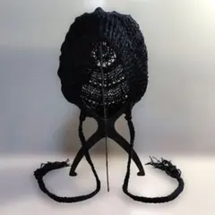 ●手編み● ニット帽　ベレー帽　ビーニー　ゆったり　サイズ～62cm　色：濃紺