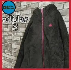 adidasアディダスフリースブラックボアフーディーパーカー刺繍ワンポイントロゴ