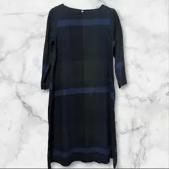 studio CLIP コットンリネン ブロックチェックワンピース　ZA419