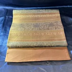 311.即時発送，和装六通袋帯，西陣織，ダークブラウン，金彩