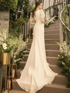 C282　マーメイドラウンドネックパフスリーブ  結婚式 二次会ドレス 前撮り